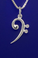 Bass-Schlüssel mit 2 Zirkonia als Anhänger R. Frey Silber